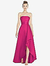 Alt View 1 Thumbnail - Think Pink Strapless Satin Gown with Draped Front Slit and Pockets