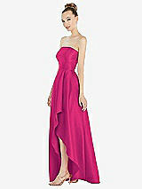 Alt View 2 Thumbnail - Think Pink Strapless Satin Gown with Draped Front Slit and Pockets