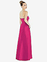 Alt View 3 Thumbnail - Think Pink Strapless Satin Gown with Draped Front Slit and Pockets