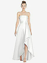 Alt View 1 Thumbnail - White Strapless Satin Gown with Draped Front Slit and Pockets