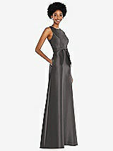 Side View Thumbnail - Caviar Gray Jewel-Neck V-Back Maxi Dress with Mini Sash