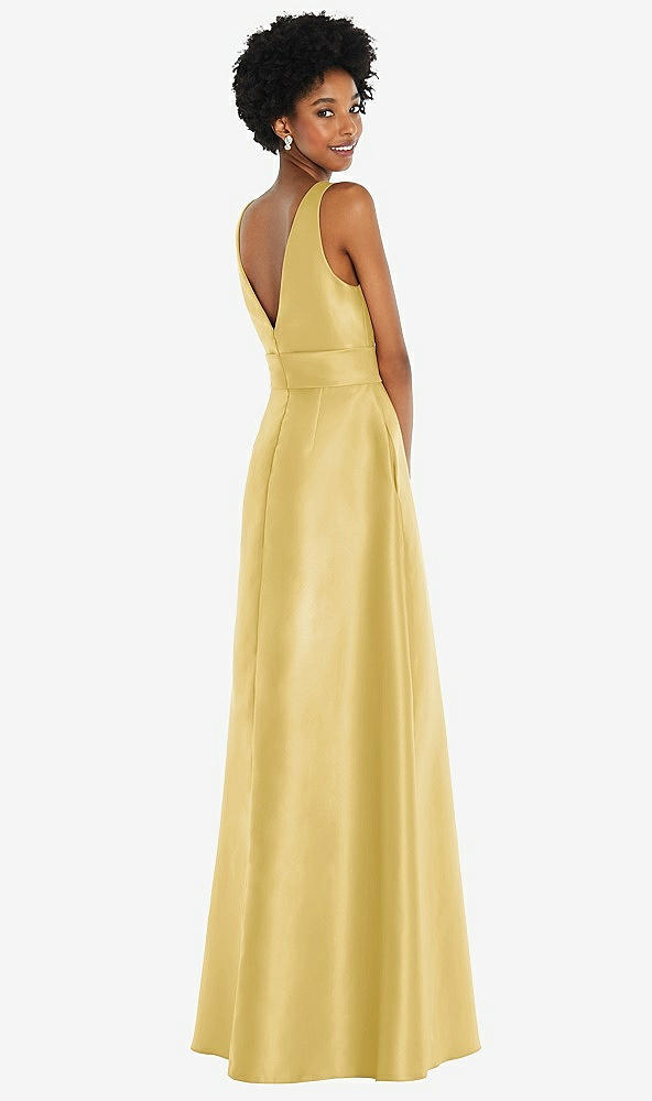 Back View - Maize Jewel-Neck V-Back Maxi Dress with Mini Sash