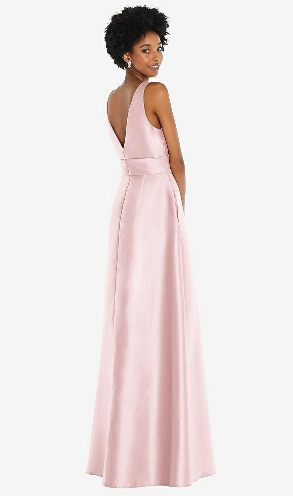 Back View - Ballet Pink Jewel-Neck V-Back Maxi Dress with Mini Sash