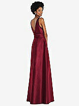Rear View Thumbnail - Burgundy Jewel-Neck V-Back Maxi Dress with Mini Sash
