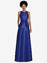 Front View Thumbnail - Cobalt Blue Jewel-Neck V-Back Maxi Dress with Mini Sash