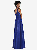 Rear View Thumbnail - Cobalt Blue Jewel-Neck V-Back Maxi Dress with Mini Sash