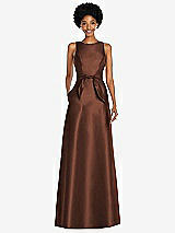 Front View Thumbnail - Cognac Jewel-Neck V-Back Maxi Dress with Mini Sash