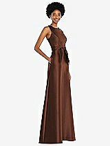 Side View Thumbnail - Cognac Jewel-Neck V-Back Maxi Dress with Mini Sash