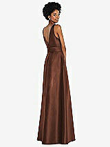 Rear View Thumbnail - Cognac Jewel-Neck V-Back Maxi Dress with Mini Sash