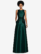 Front View Thumbnail - Evergreen Jewel-Neck V-Back Maxi Dress with Mini Sash