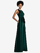 Side View Thumbnail - Evergreen Jewel-Neck V-Back Maxi Dress with Mini Sash