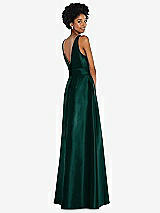 Rear View Thumbnail - Evergreen Jewel-Neck V-Back Maxi Dress with Mini Sash
