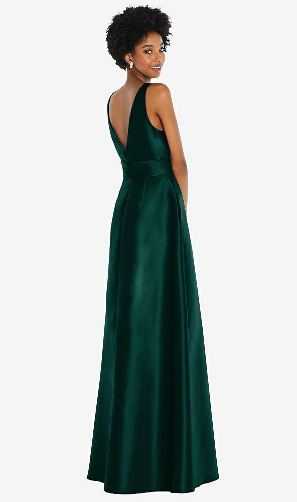 Back View - Evergreen Jewel-Neck V-Back Maxi Dress with Mini Sash