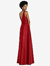 Rear View Thumbnail - Garnet Jewel-Neck V-Back Maxi Dress with Mini Sash