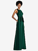 Side View Thumbnail - Hunter Green Jewel-Neck V-Back Maxi Dress with Mini Sash