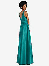 Rear View Thumbnail - Jade Jewel-Neck V-Back Maxi Dress with Mini Sash