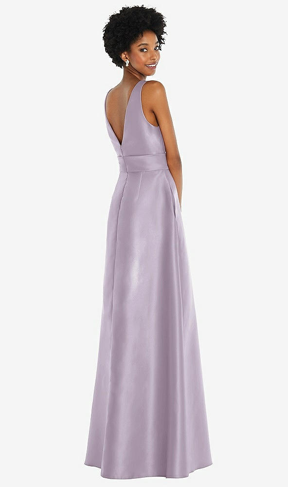 Back View - Lilac Haze Jewel-Neck V-Back Maxi Dress with Mini Sash