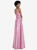 Rear View Thumbnail - Powder Pink Jewel-Neck V-Back Maxi Dress with Mini Sash