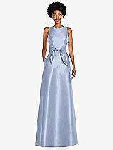 Front View Thumbnail - Sky Blue Jewel-Neck V-Back Maxi Dress with Mini Sash