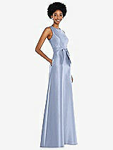 Side View Thumbnail - Sky Blue Jewel-Neck V-Back Maxi Dress with Mini Sash