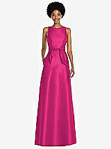 Front View Thumbnail - Think Pink Jewel-Neck V-Back Maxi Dress with Mini Sash