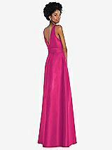 Rear View Thumbnail - Think Pink Jewel-Neck V-Back Maxi Dress with Mini Sash