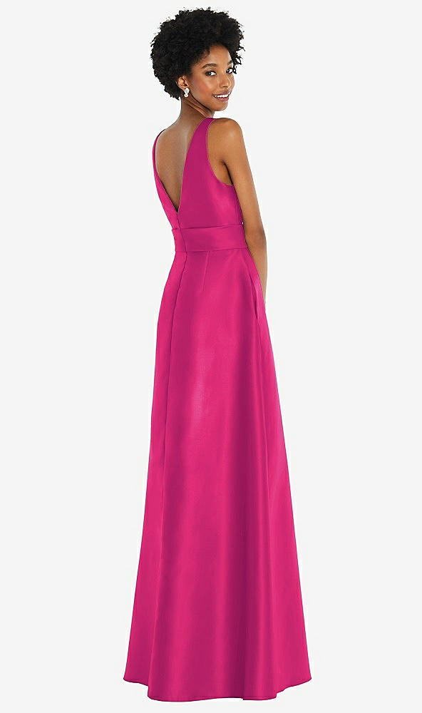 Back View - Think Pink Jewel-Neck V-Back Maxi Dress with Mini Sash