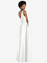 Rear View Thumbnail - White Jewel-Neck V-Back Maxi Dress with Mini Sash