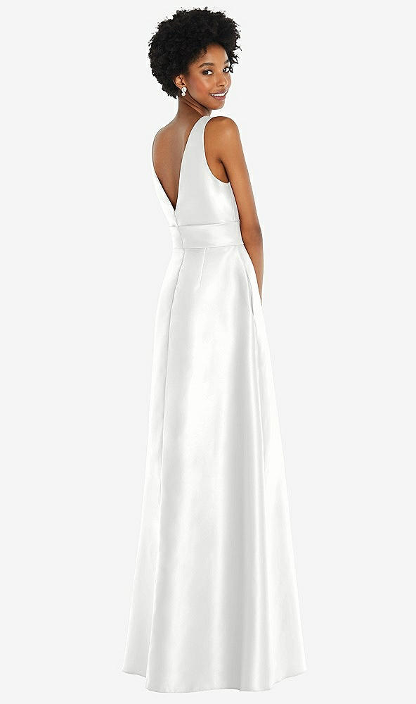 Back View - White Jewel-Neck V-Back Maxi Dress with Mini Sash