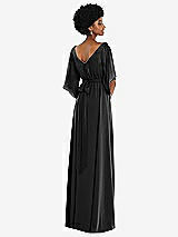 Rear View Thumbnail - Black Asymmetric Bell Sleeve Wrap Maxi Dress with Front Slit