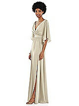 Side View Thumbnail - Champagne Asymmetric Bell Sleeve Wrap Maxi Dress with Front Slit