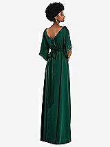Rear View Thumbnail - Hunter Green Asymmetric Bell Sleeve Wrap Maxi Dress with Front Slit