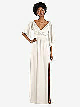 Front View Thumbnail - Ivory Asymmetric Bell Sleeve Wrap Maxi Dress with Front Slit