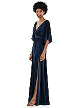 Side View Thumbnail - Midnight Navy Asymmetric Bell Sleeve Wrap Maxi Dress with Front Slit