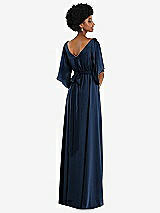 Rear View Thumbnail - Midnight Navy Asymmetric Bell Sleeve Wrap Maxi Dress with Front Slit