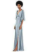 Side View Thumbnail - Mist Asymmetric Bell Sleeve Wrap Maxi Dress with Front Slit