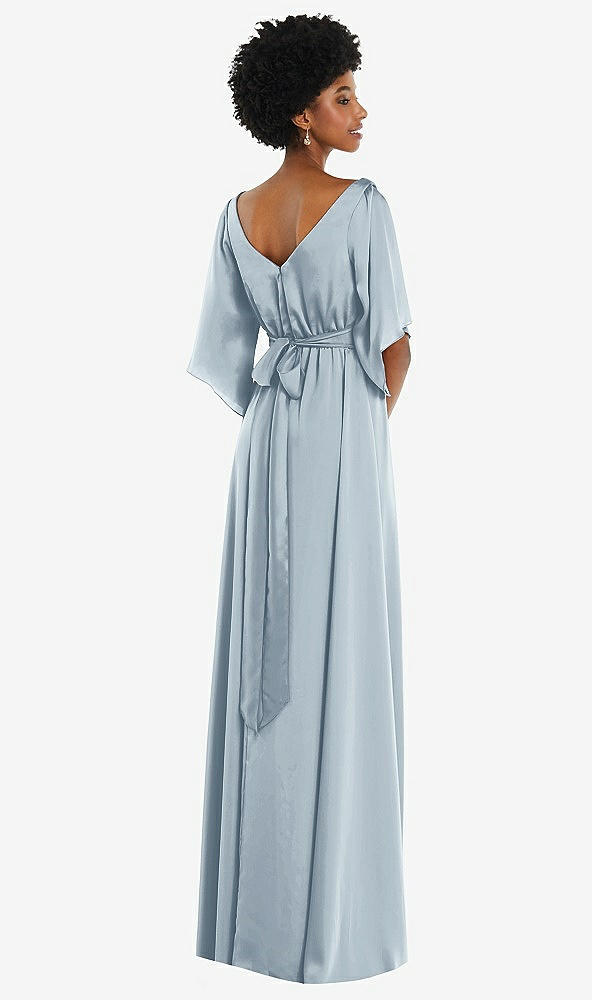 Back View - Mist Asymmetric Bell Sleeve Wrap Maxi Dress with Front Slit
