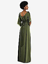 Rear View Thumbnail - Olive Green Asymmetric Bell Sleeve Wrap Maxi Dress with Front Slit