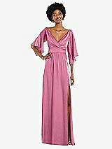 Front View Thumbnail - Orchid Pink Asymmetric Bell Sleeve Wrap Maxi Dress with Front Slit