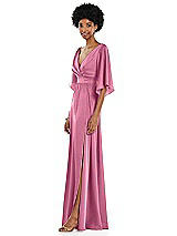 Side View Thumbnail - Orchid Pink Asymmetric Bell Sleeve Wrap Maxi Dress with Front Slit
