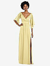 Front View Thumbnail - Pale Yellow Asymmetric Bell Sleeve Wrap Maxi Dress with Front Slit