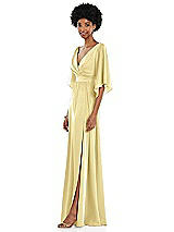 Side View Thumbnail - Pale Yellow Asymmetric Bell Sleeve Wrap Maxi Dress with Front Slit
