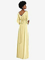 Rear View Thumbnail - Pale Yellow Asymmetric Bell Sleeve Wrap Maxi Dress with Front Slit