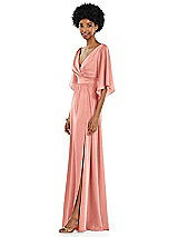 Side View Thumbnail - Rose - PANTONE Rose Quartz Asymmetric Bell Sleeve Wrap Maxi Dress with Front Slit