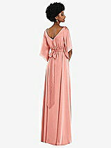 Rear View Thumbnail - Rose - PANTONE Rose Quartz Asymmetric Bell Sleeve Wrap Maxi Dress with Front Slit