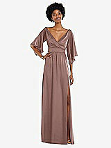 Front View Thumbnail - Sienna Asymmetric Bell Sleeve Wrap Maxi Dress with Front Slit