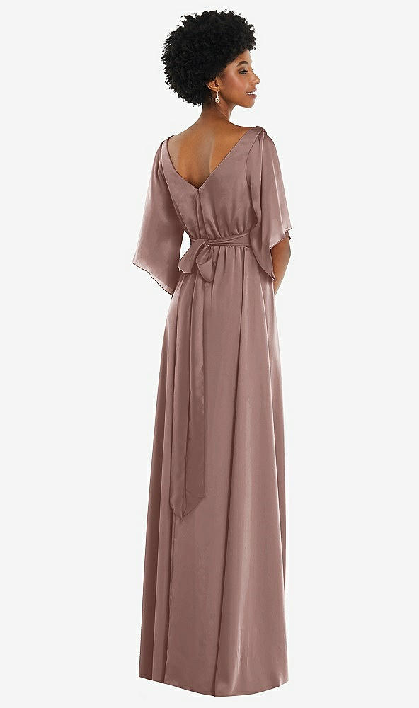 Back View - Sienna Asymmetric Bell Sleeve Wrap Maxi Dress with Front Slit