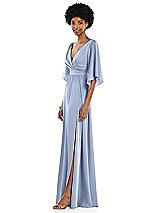 Side View Thumbnail - Sky Blue Asymmetric Bell Sleeve Wrap Maxi Dress with Front Slit