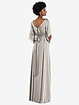 Rear View Thumbnail - Taupe Asymmetric Bell Sleeve Wrap Maxi Dress with Front Slit