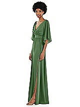 Side View Thumbnail - Vineyard Green Asymmetric Bell Sleeve Wrap Maxi Dress with Front Slit